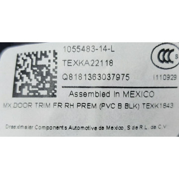 1 Карта дверей передньої правої PREM PVC B BLK 1055483-14-L для електромобіля Tesla Model X на сайті dk-parts.com.ua 1 Карта дверей передньої правої PREM PVC B BLK 1055483-14-L